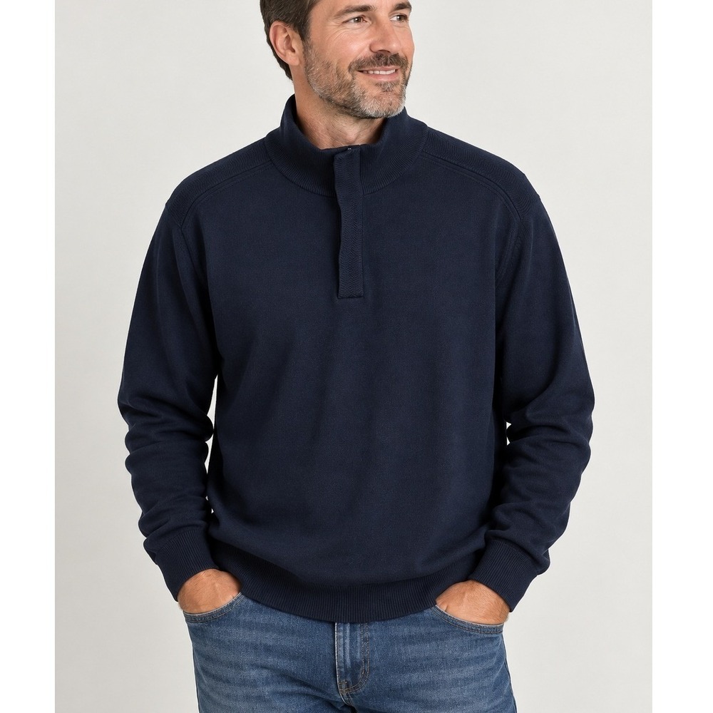 Perry Ellis Mens Navy Quarter Zip Cotton Modal Mock Neck Lightweight Sweater XL
